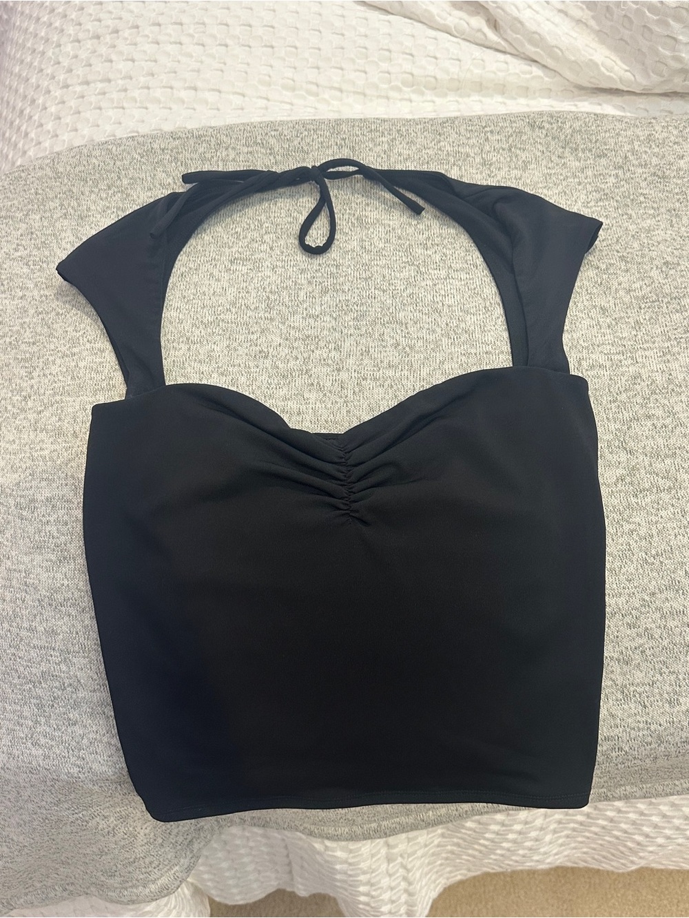 Garage Black Halter Ruched Crop Top